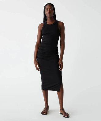 Michael Stars Wren Ruched Midi Dress In Black