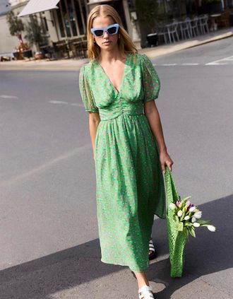 Omnes Womens Raphaela Dress in Green Floral Print - Size: 12