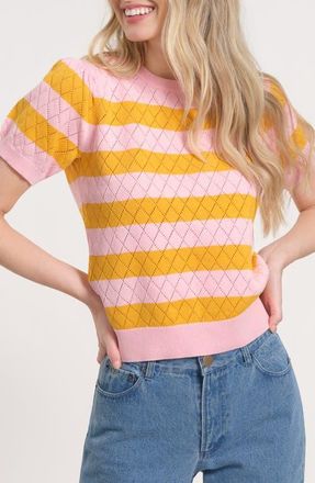 Isaac Mizrahi New York Pointelle Puff Sleeve Sweater in Pink/Orange at Nordstrom, Size X-Large