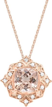 Diamond2Deal 10K Rose Gold Morganite with Diamond Pendant Necklace 18