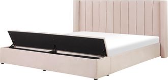 Beliani Cama De Agua Con Somier De Terciopelo Rosa Pastel 180 X 200 Cm Reposacabezas Banco Noyers