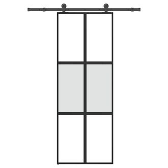 Berkfield Home Sliding Door with Hardware Set 76x205 cm Tempered Glass&Aluminium in Black