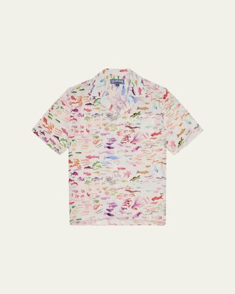 Vilebrequin x Fabrice Hyber Mens Pescador Linen Camp Shirt