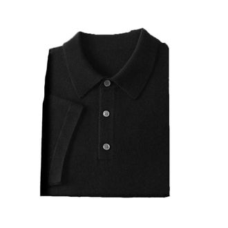 Generic Mens T-Shirt Cashmere Short Sleeve Casual Business Polo Shirts Pullover Tee Button Pullover Tops Black XXL