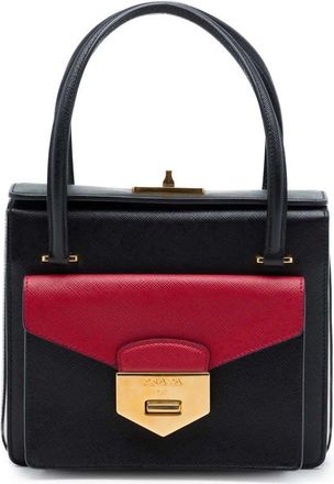 Prada Pre-owned Prada Bicolor Saffiano Double Turn Lock Top Handle Bag Ladies 0QZ7U3WU9DA7VUBY