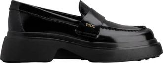 Tod's Zwarte platte loafer met chunky zool - Dames - Loafers - Zwart - 38 EU - Leer - Schoenen