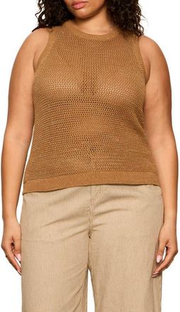 Sanctuary Metallic Sheer Open Stitch Sweater Tank in Toasted Brown at Nordstrom, Size 1 X