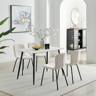 Furniturebox Asti White Marble Ceramic Top Dining Table & 4 Cream Asti Chairs | Size: 4 Person