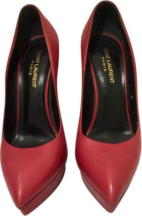 Saint Laurent Red Janis Platform Leather Pumps Size 39.5