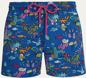Vilebrequin Mens Stretch Aquarium-Print Swim Trunks