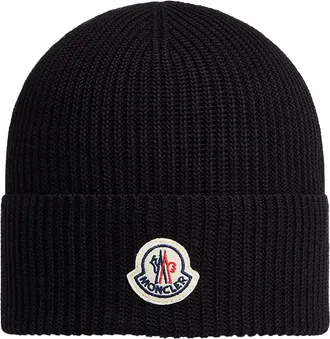 Moncler Moncler Logo Cotton Beanie, Men, Black, Size: One Size