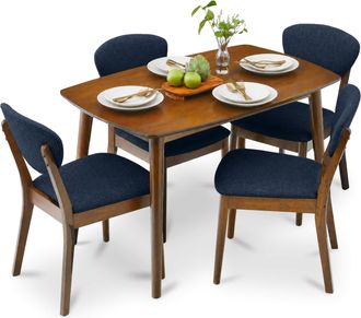 Best Choice Products 5-Piece Compact Wooden Mid-Century Modern Dining Set w/ 4 Chairs, Padded Seat & Back