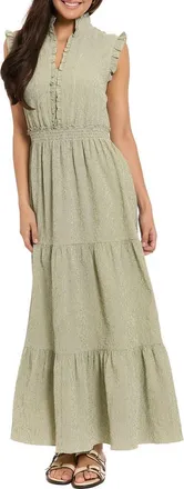 London Times Ruffle Sleeveless Tiered Maxi Dress in Olive Green/Ivory at Nordstrom Rack, Size 10P