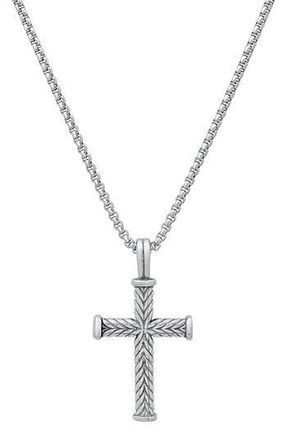 HMY Jewelry Mens Stainless Steel Twisted Cross Pendant Necklace in Silver at Nordstrom Rack