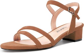 Castamere Womens Low Chunky Block Kitten Heel Open Toe Ankle Strap Slingback Sandals Gladiator Prom Dress 3 CM Heels Brown 4.5 UK