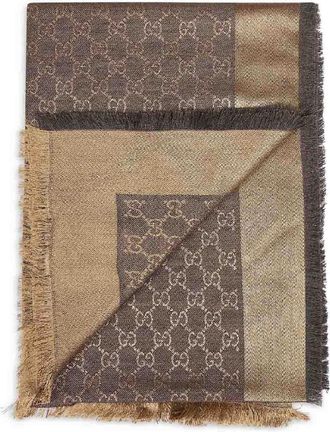 Gucci Womens Brown And Beige Gg Silk Wool Shawl Scarf Scarfs