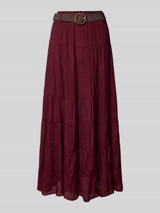 Apricot Maxirock im Stufen-Look mit G&uuml;rtel in Bordeaux, Gr&ouml;&szlig;e M