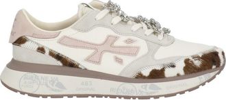 Premiata White Lauryn 8456k Crystal-Embellished Suede Leather Sneakers