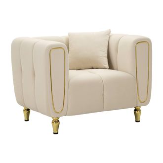 Dmora Dmora - Sill&oacute;n Branco, Asiento Acolchado, Sof&aacute; De Sal&oacute;n Individual, Silla Con Reposabrazos, 81x97 H71 Cm, Crema Y Oro