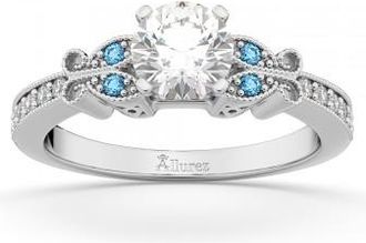 Allurez Butterfly Diamond & Blue Topaz Engagement Ring 18k White Gold (0.20ct)