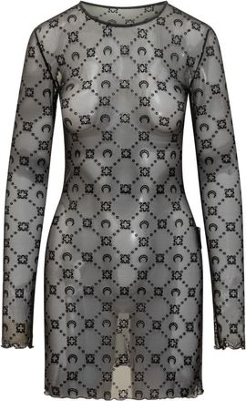 Marine Serre Marine Serre Black Tulle Dress With Logo All Over