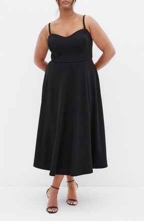 City Chic Bailee Sweetheart Neck Midi Dress in Black at Nordstrom, Size Xxl
