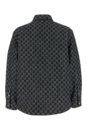 Gucci Mens Embrodiered Denim Reversible Shirt Greynavy Camicie