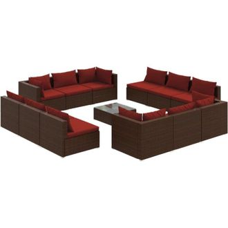 vidaXL Set Muebles De Jard&iacute;n 13 Pzas Y Cojines Rat&aacute;n Sint&eacute;tico Marr&oacute;n Vidaxl