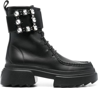 Roger Vivier Wallaviv Strass Buckle Leather Boots