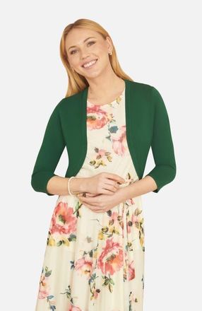 Yumi 3/4 Sleeve Knitted Curve Bolero in Forest Green at Nordstrom, Size Small