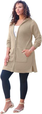 Roaman's Waffle Mega Length Zip Hoodie in Sandy Beige at Nordstrom, Size 12