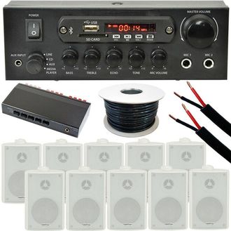 Loops 5 Zone Outdoor Bluetooth System 10x Weatherproof White Speaker Garden Stereo Kit