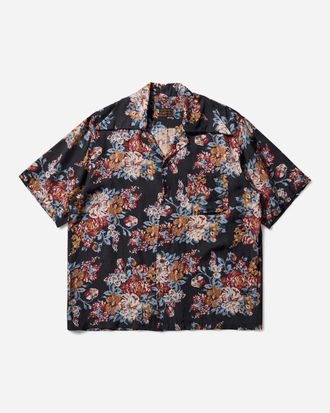 KAPITAL Men s Silk Rayon Champetre Maria Wrangle Collar Aloha Shirt Black