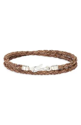 Caputo & Co. Mens Double Wrap Braided Leather Bracelet in Grey at Nordstrom