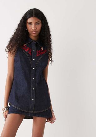 Wrangler x Lainey Wilson - Camicia di jeans senza maniche indaco ricamata-Blu