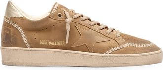 Golden Goose Distressed Tan Leather Sneakers with Stitched Star Detail