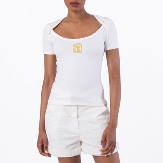 Balmain PB Logo Embroidered T-Shirt, Size X-Small