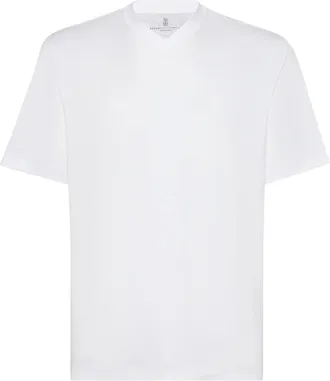 Brunello Cucinelli Camiseta de manga corta con cuello en V - Tops - Hombre - Blanco - 2XS