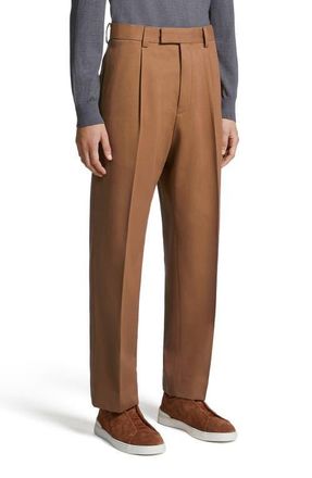 Ermenegildo Zegna Pleat Front Cotton & Wool Pants in Vicuna at Nordstrom, Size 36 Us