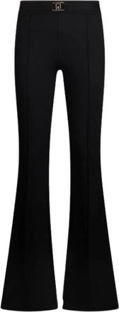 Liu Jo Flared broek met logoriem - Dames - Wijde Broeken - Zwart - XL - Nylon - Broeken