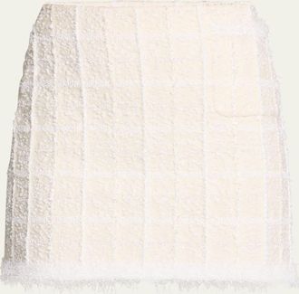 SHANG XIA Grid Boucle Fringe Straight Mini Skirt