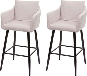Hhg Hhg - Nunca Usado] Lote De 2 Taburetes De Bar 754, Taburete De Bar Taburete De Mostrador, Reposapi&eacute;s De Metal, Tela/textil Crema-beige