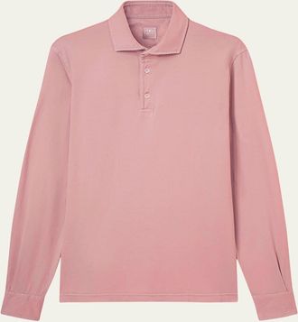 Fedeli Mens Giza Cotton Long-Sleeve Pique Polo Shirt