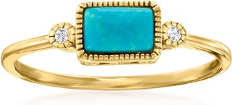 RS Pure by Ross-Simons Turquoise and Diamond-Accented Ring in 14kt Yellow Gold
