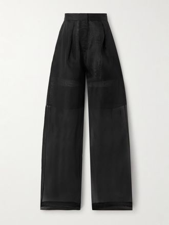 Le Kasha Pantaloni A Gamba Larga In Organza Di Seta Con Pinces Ostie - Nero