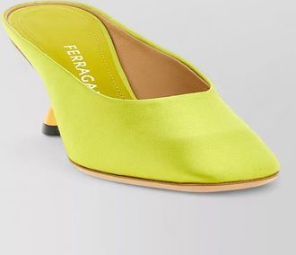 Ferragamo safi satin mules square toe sculptural heel