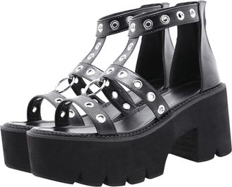 UPKOCH Thick Sole High-heeled Roman Sandals for Women Open Toe Non-slip Outsole Summer Shoes Stylish Hollow Design Black