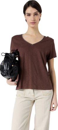 Gerard Darel Mirana Linen V-Neck T-Shirt in Brown at Nordstrom, Size X-Large
