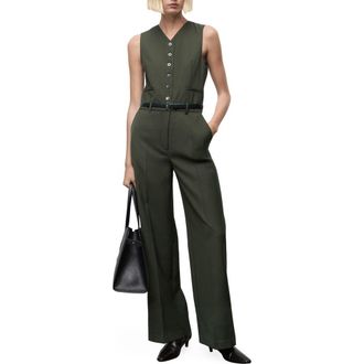 Mango Belted Sleeveless Jumpsuit in Khaki Green at Nordstrom Rack, Size Medium
