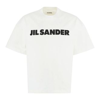 Jil Sander Tops, Heren, Wit, S, Katoen, Logo Katoenen T-Shirt